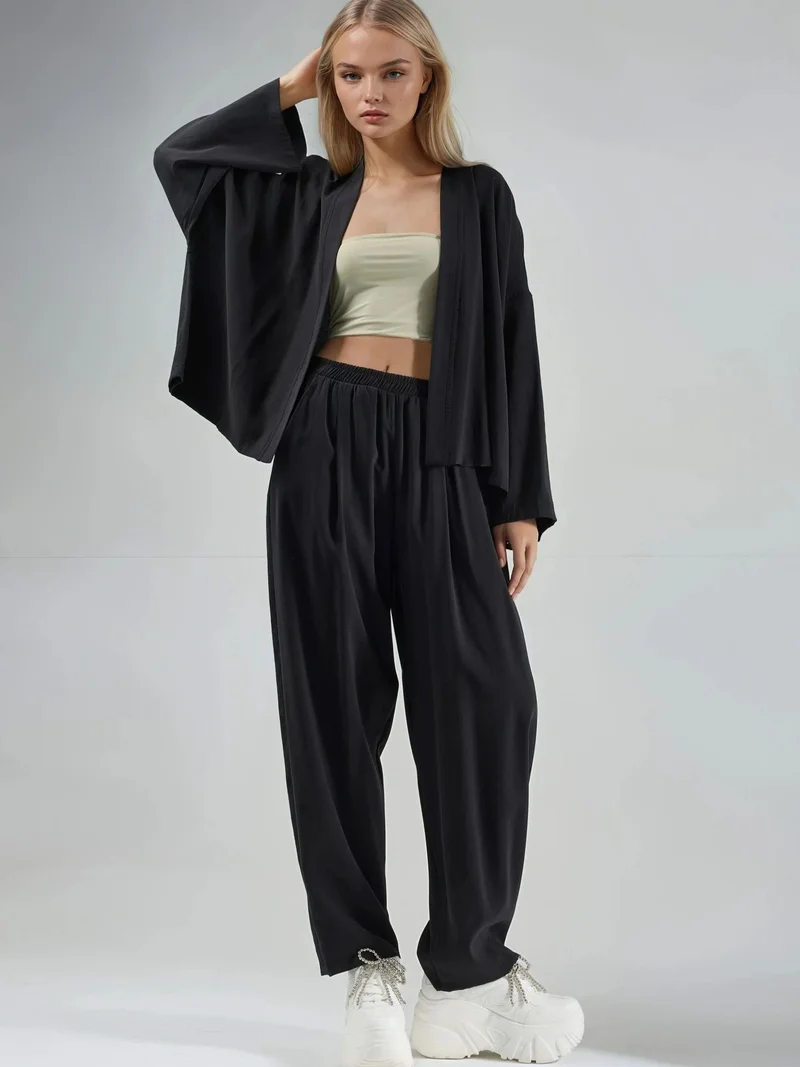 Busem Black BUSEM Long Sleeve Loose Fit Kimono for Women | Best Price UAE